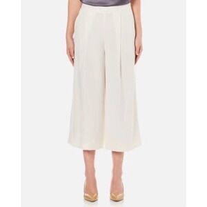 Diane von Furstenberg White Linen Blend Wide Leg Pleated Culotte Pants Size 10